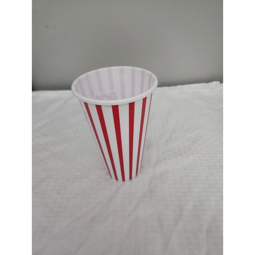 Red and White Striped Reusable Plastic Popcorn Bucket Movie Night Tub